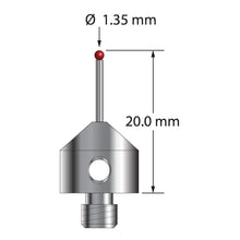 AFG-1320 M5 stylus with 1.35mm ruby ball, carbide stem, and stainless steel base, 20mm long.