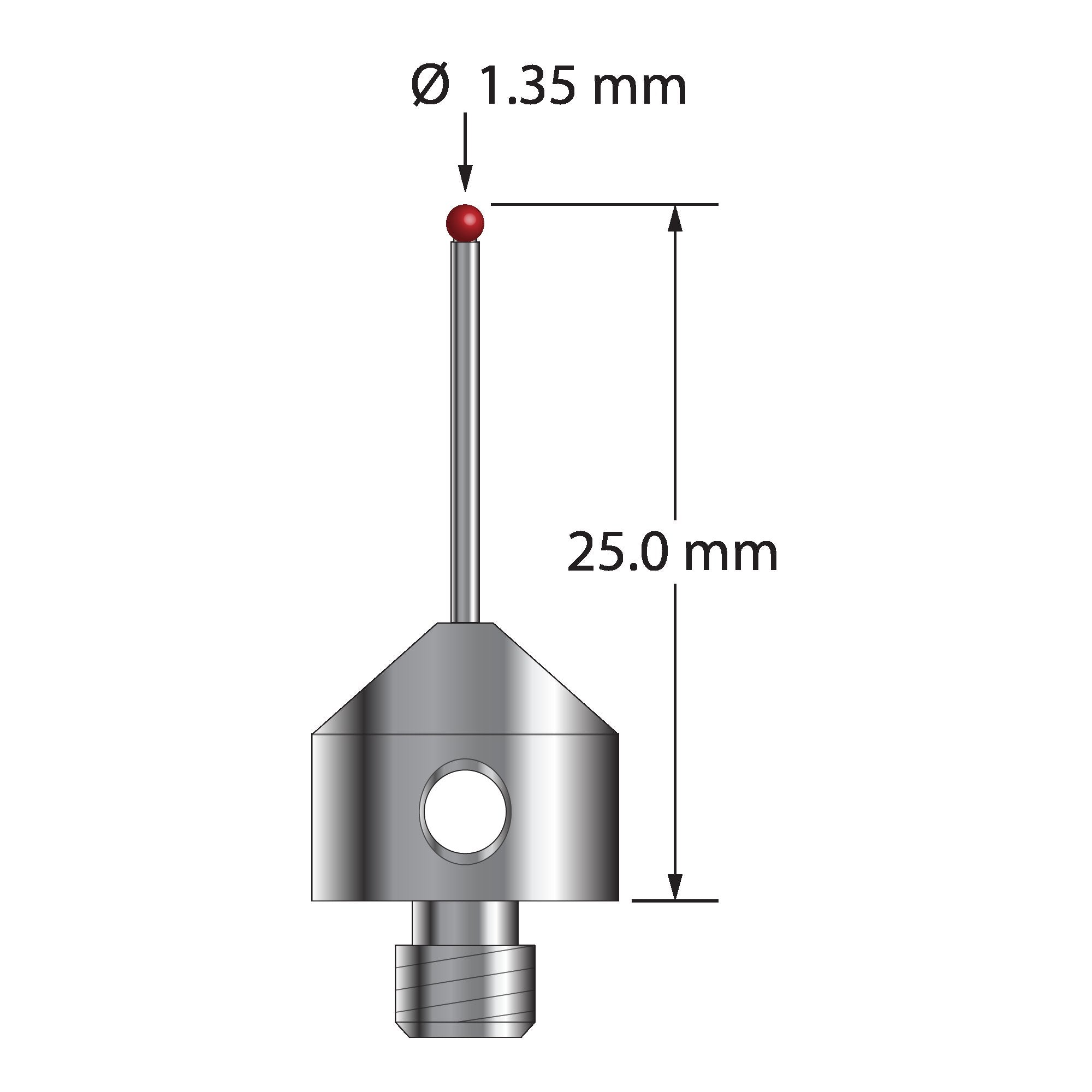 AFG-1325 M5 stylus with 1.35mm ruby ball, carbide stem, and stainless steel base, 25mm long by Q-Mark Manufacturing, Inc.