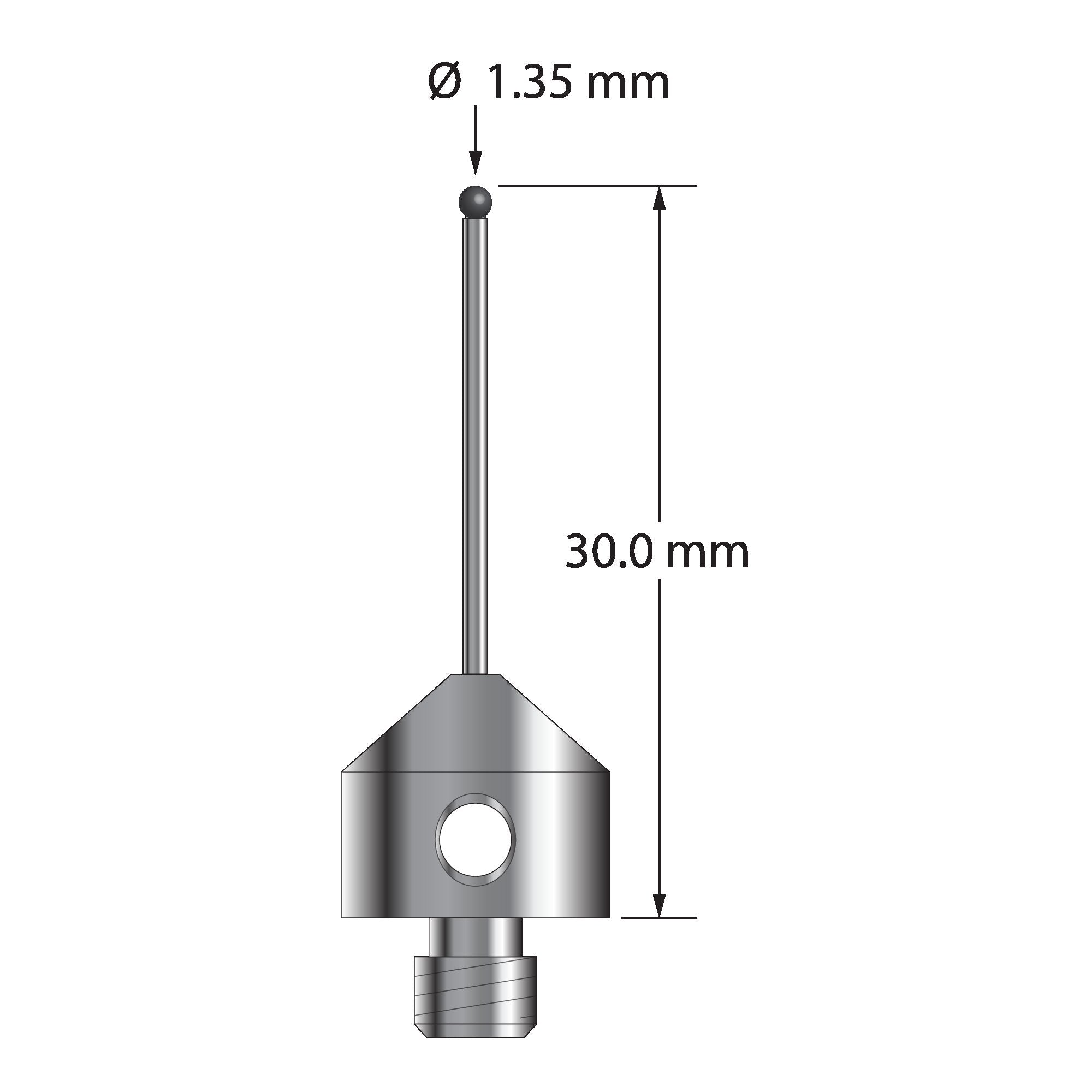 AFG-1330-SN M5 stylus with 1.35mm silicon nitride ball, carbide stem, and stainless steel base, 30mm long by Q-Mark Manufacturing, Inc.