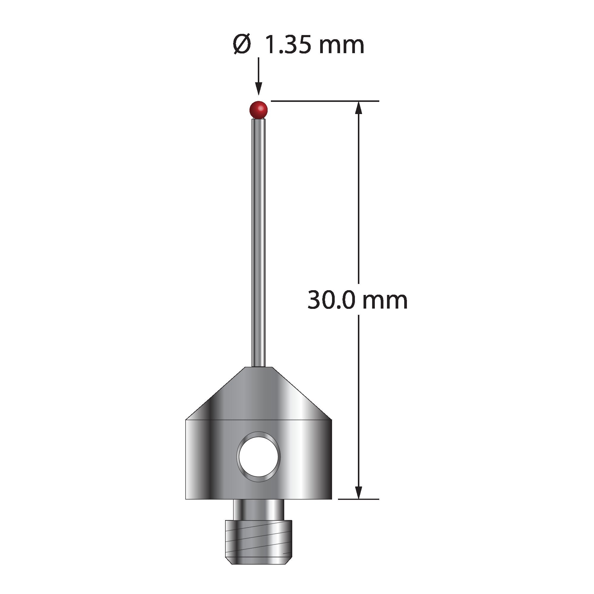 AFG-1330 M5 stylus with 1.35mm ruby ball, carbide stem, and stainless steel base, 30mm long by Q-Mark Manufacturing, Inc.