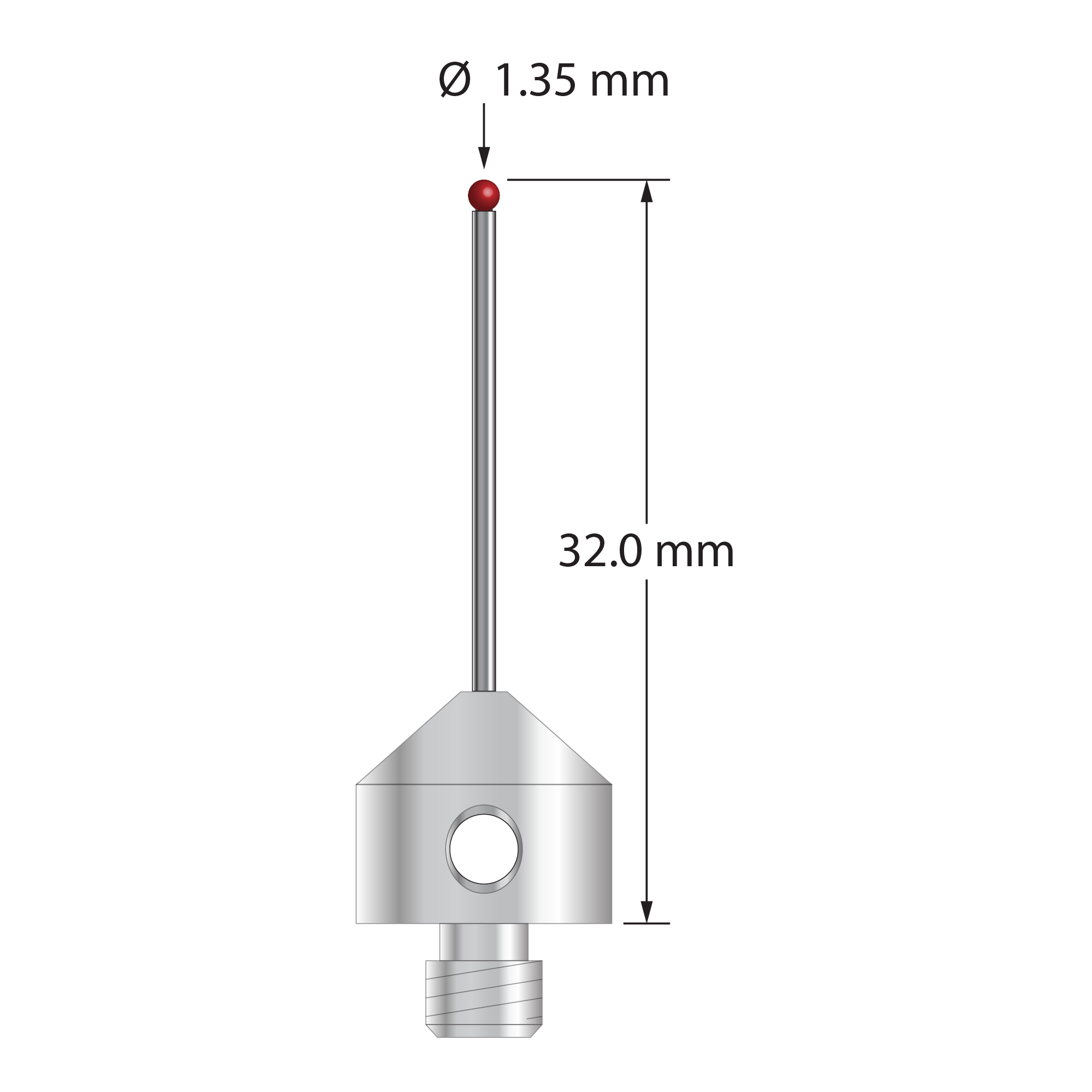 AFG-1332 M5 stylus with 1.35mm ruby ball, carbide stem, and stainless steel base, 32mm long by Q-Mark Manufacturing, Inc.