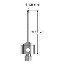 AFG-1332.85-DS1 M5 stylus with 1.35mm ruby ball, carbide stem, and stainless steel base, 32.85mm long.
