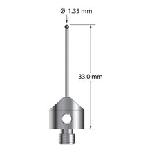 AFG-1333-SN M5 stylus with 1.35mm silicon nitride ball, carbide stem, and stainless steel base, 33mm long.