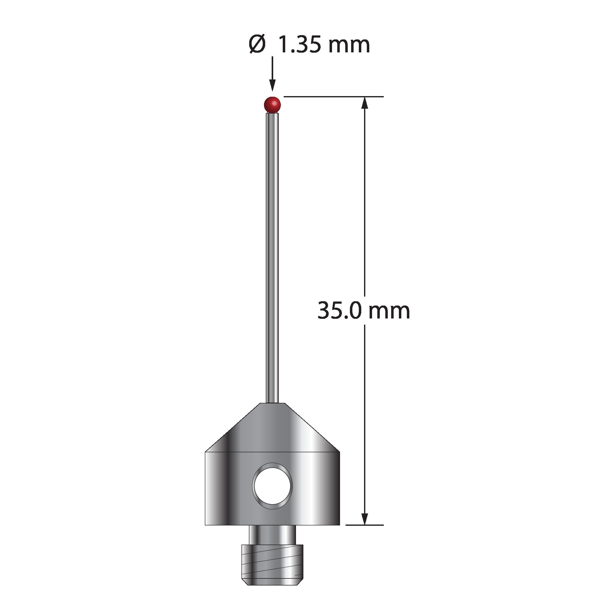 AFG-1335 M5 stylus with 1.35mm ruby ball, carbide stem, and stainless steel base, 35mm long by Q-Mark Manufacturing, Inc.