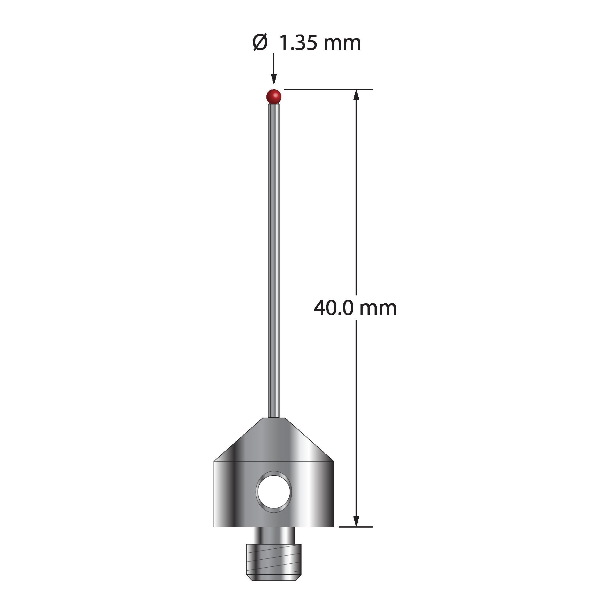AFG-1340 M5 stylus with 1.35mm ruby ball, carbide stem, and stainless steel base, 40mm long by Q-Mark Manufacturing, Inc.