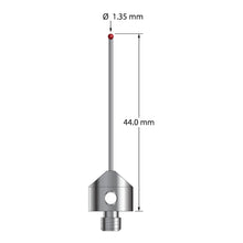 AFG-1344 M5 stylus with 1.35mm ruby ball, carbide stem, and stainless steel base, 44mm long.