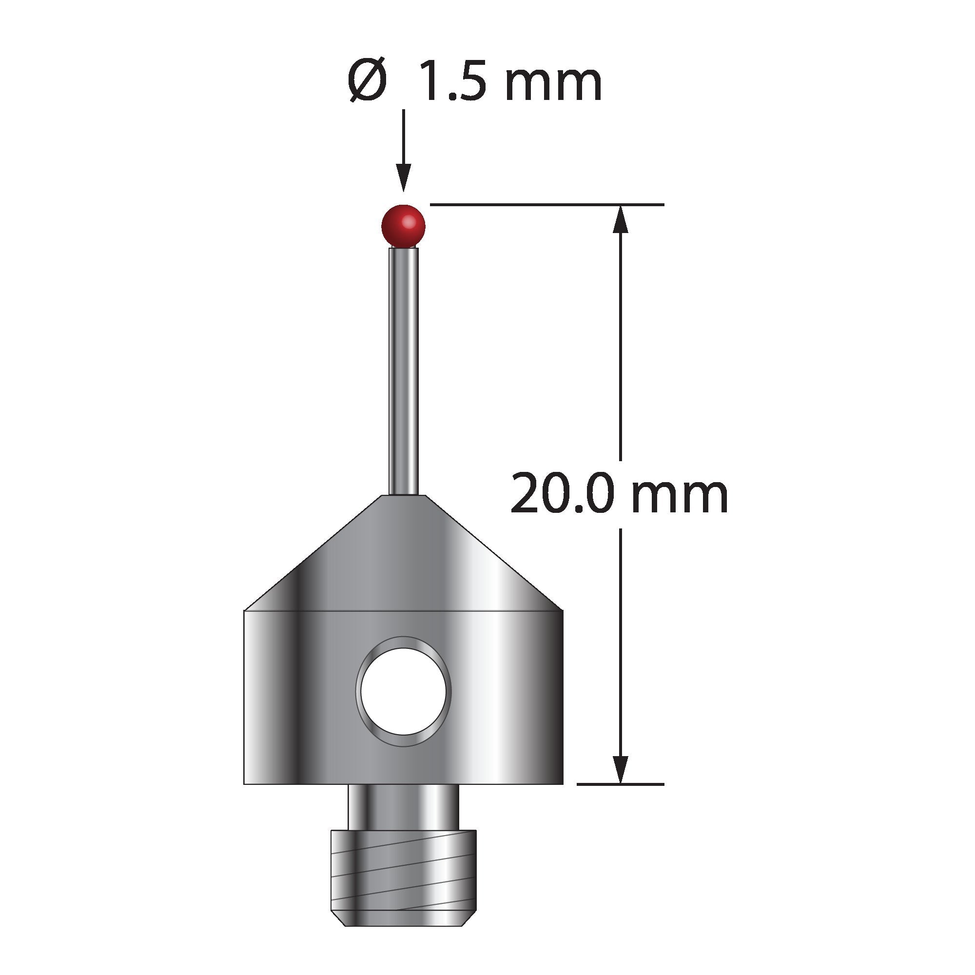 AFG-1520 M5 stylus with 1.5mm ruby ball, carbide stem, and stainless steel base, 20mm long by Q-Mark Manufacturing, Inc.