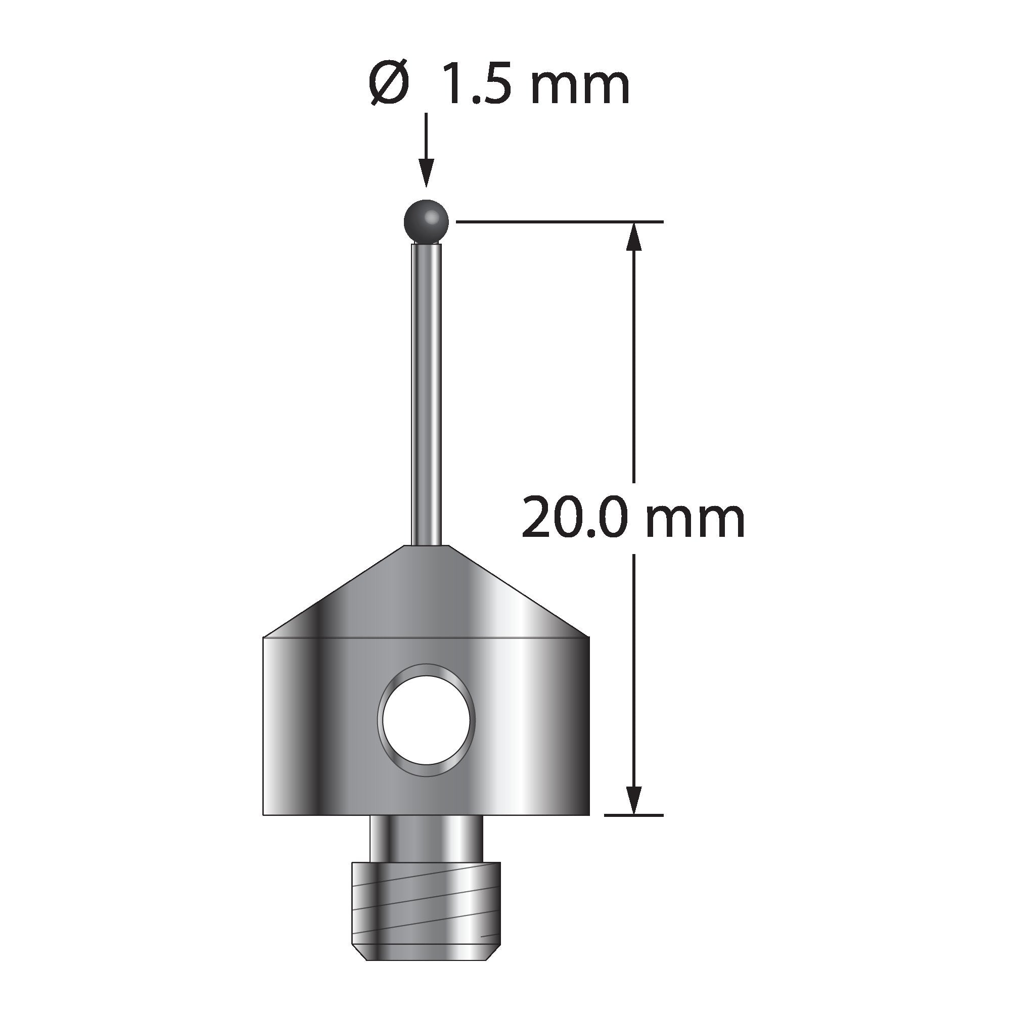 AFG-1520.75-SN M5 stylus with 1.5mm silicon nitride ball and carbide stem, 20mm long by Q-Mark Manufacturing, Inc.
