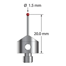 AFG-1520.75 M5 stylus with 1.5mm ruby ball, carbide stem, and stainless steel base, 20mm long.