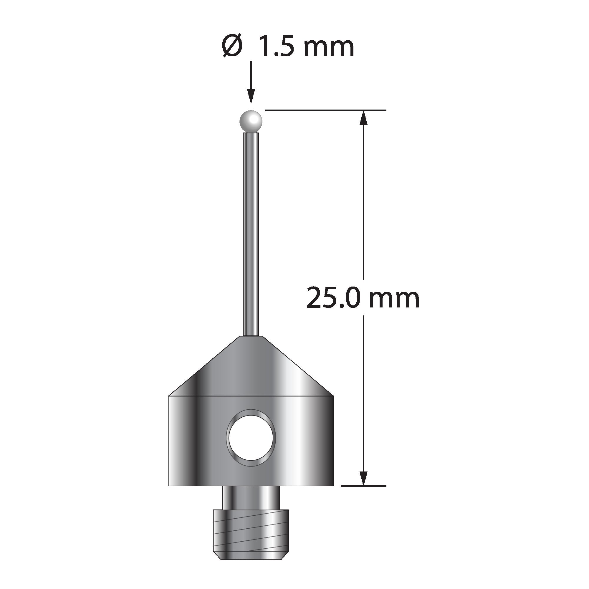 AFG-1525-Z M5 stylus with 1.5mm zirconia ball, carbide stem, and stainless steel base, 25mm long by Q-Mark Manufacturing, Inc.
