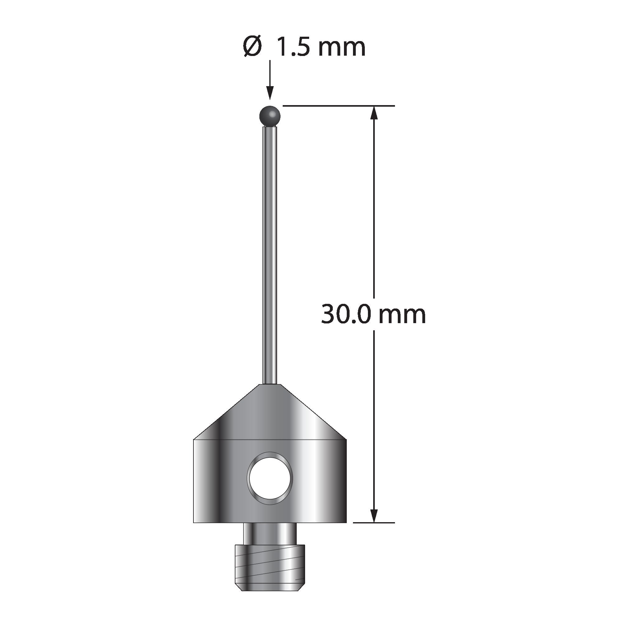 AFG-1530-DS1-SN M5 stylus with 1.5mm silicon nitride ball and stainless steel base, 30mm long by Q-Mark Manufacturing, Inc.