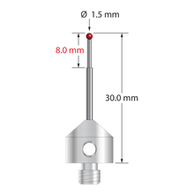 AFG-1530-L M5 stylus with 1.5mm ruby ball, stepped carbide stem, and aluminum base by Q-Mark Manufacturing, Inc.