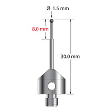 AFG-1530-SN M5 stylus with 1.5mm silicon nitride ball, carbide stem, and stainless steel base, 30mm long.