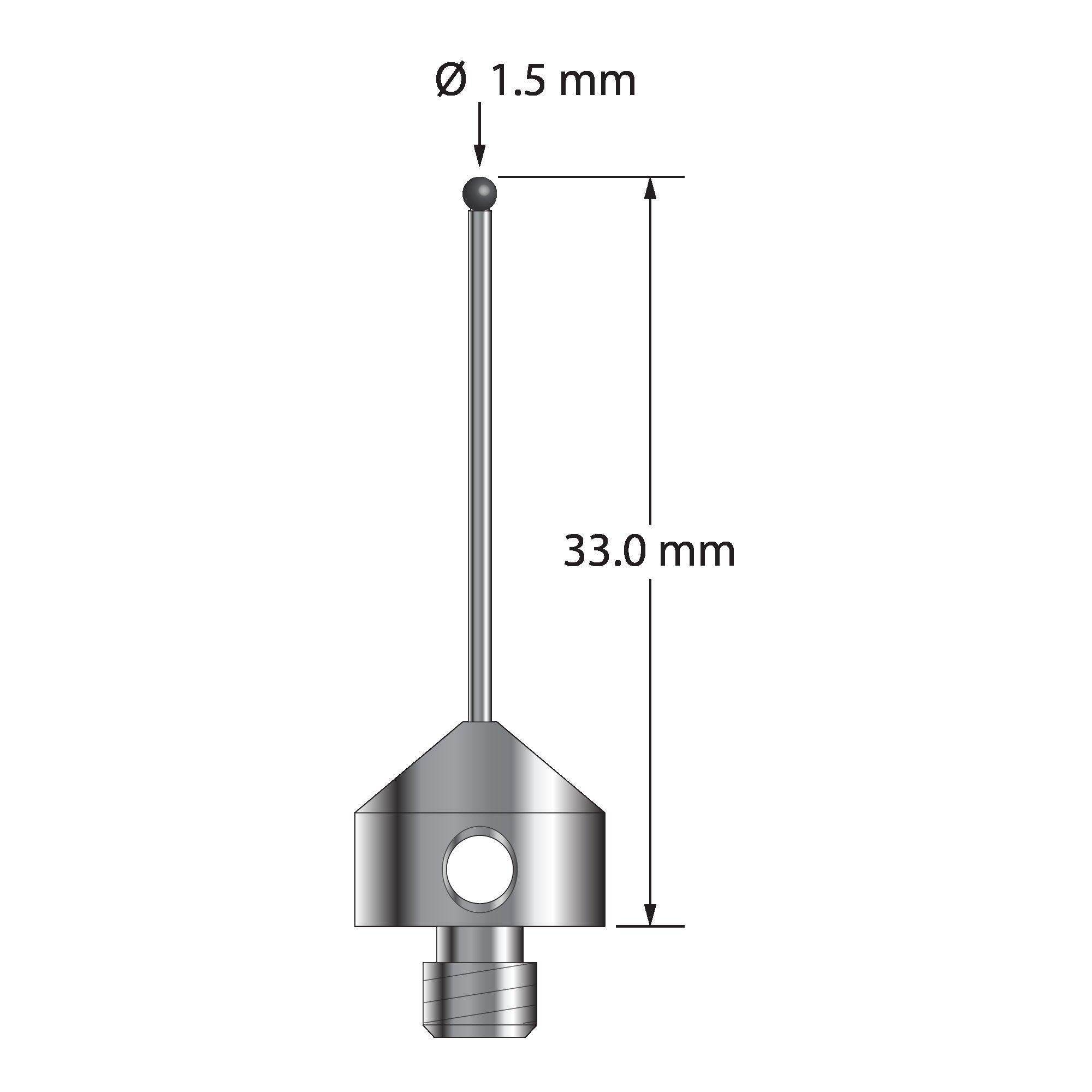 AFG-1533-DS1-SN M5 stylus with 1.5mm silicon nitride ball, carbide stem, stainless steel base, 33mm long by Q-Mark Manufacturing, Inc.