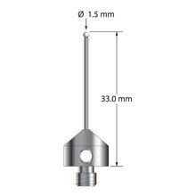 AFG-1533-DS1-Z M5 stylus with 1.5mm zirconia ball, carbide stem, and stainless steel base, 33mm long.