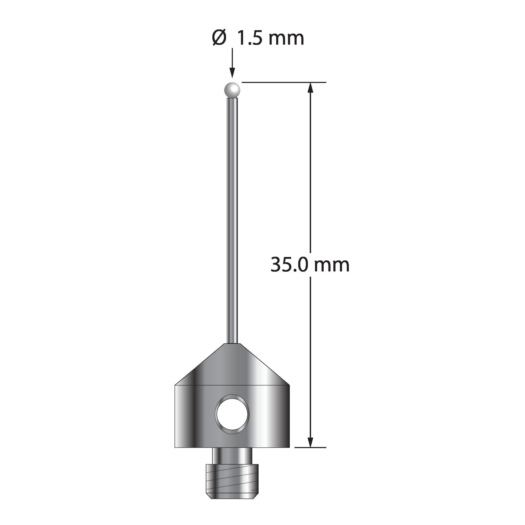 AFG-1535-DS1-Z M5 stylus with 1.5mm zirconia ball, carbide stem, and stainless steel base, 35mm long by Q-Mark Manufacturing, Inc.