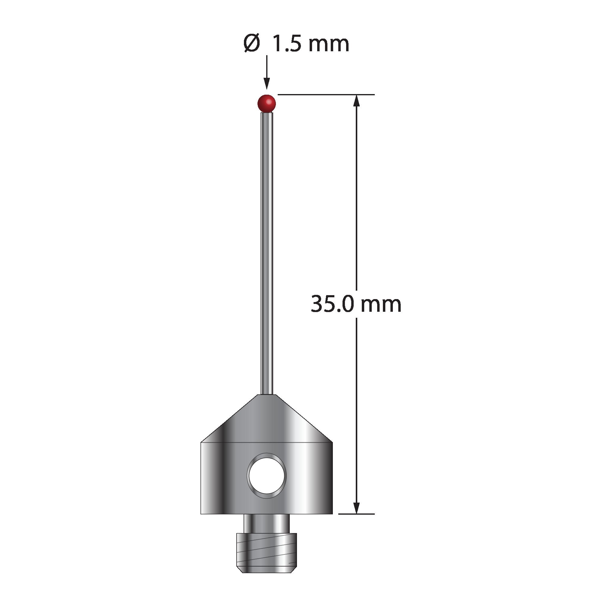 AFG-1535-DS1 M5 stylus with 1.5mm ruby ball, carbide stem, and stainless steel base, 35mm long by Q-Mark Manufacturing, Inc.