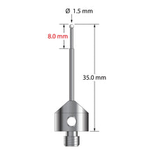 AFG-1535-Z M5 stylus with 1.5mm zirconia ball, carbide stem, and stainless steel base, 35mm long.