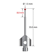 AFG-1535 M5 1.5mm ruby ball, stepped carbide stem, stainless steel base, 35mm long by Q-Mark Manufacturing, Inc.