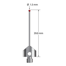 AFG-1539-DS1 M5 stylus with 1.5mm ruby ball, carbide stem, and stainless steel base, 39mm long.