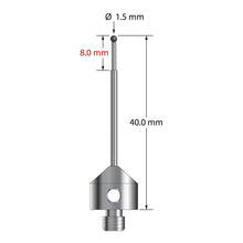 AFG-1540-SN M5 1.5mm silicon nitride stylus with stepped carbide stem and stainless steel base, 40mm long.