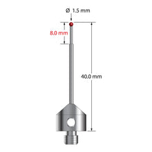 AFG-1540 M5 stylus with 1.5mm ruby ball, stepped carbide stem, and stainless steel base, 40mm long.