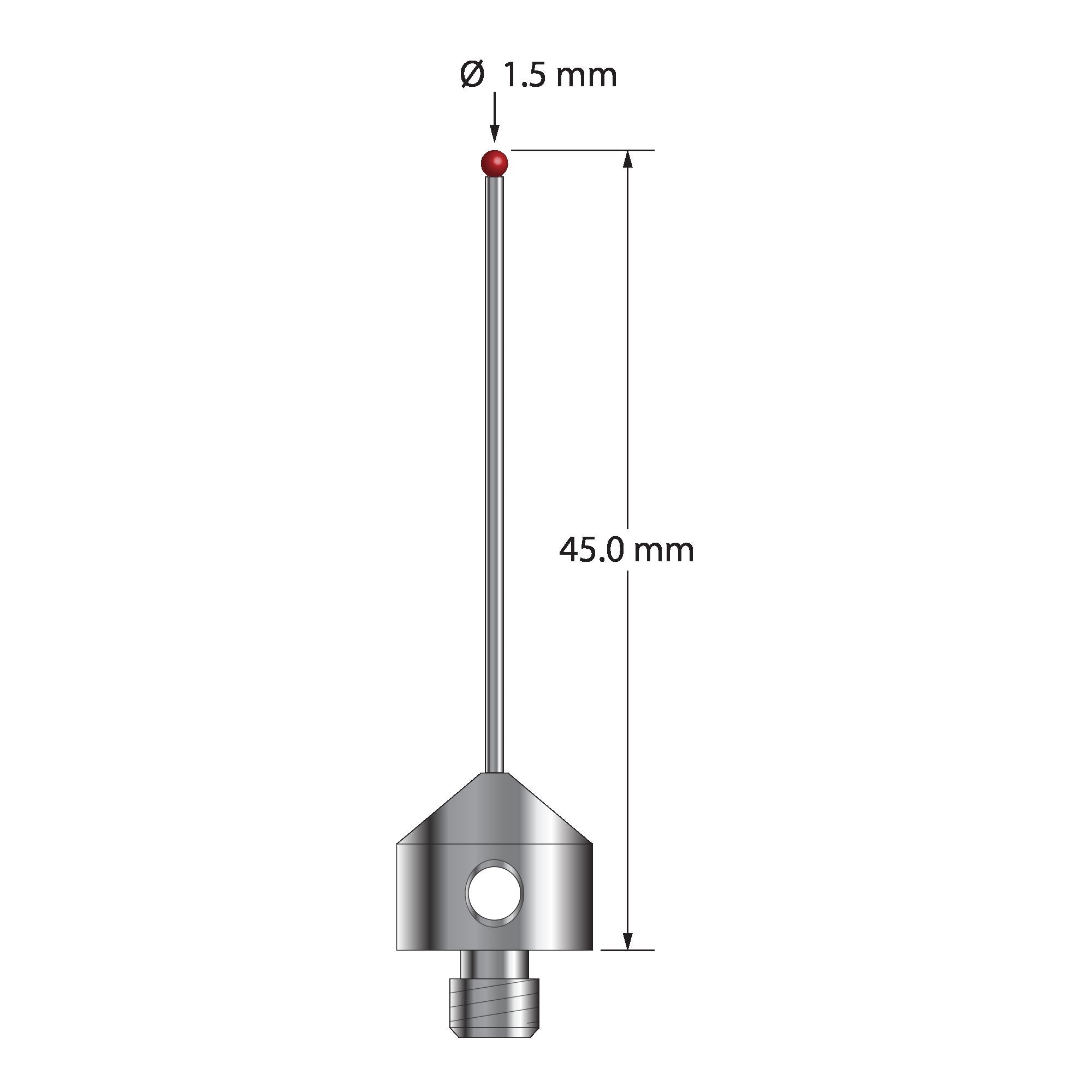 AFG-1545-DS1 M5 stylus with 1.5mm ruby ball, carbide stem, and stainless steel base, 45mm long by Q-Mark Manufacturing, Inc.