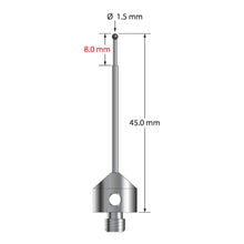 AFG-1545-SN M5 stylus with 1.5mm silicon nitride ball, stepped carbide stem, and stainless steel base.