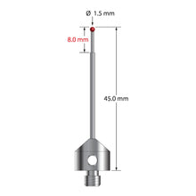 AFG-1545 M5 stylus with 1.5mm ruby ball, carbide stem, and stainless steel base, 45mm long.