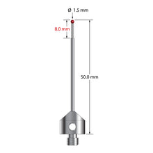 AFG-1550 M5 1.5mm ruby ball stylus with stepped carbide stem and stainless steel base, 50mm long.