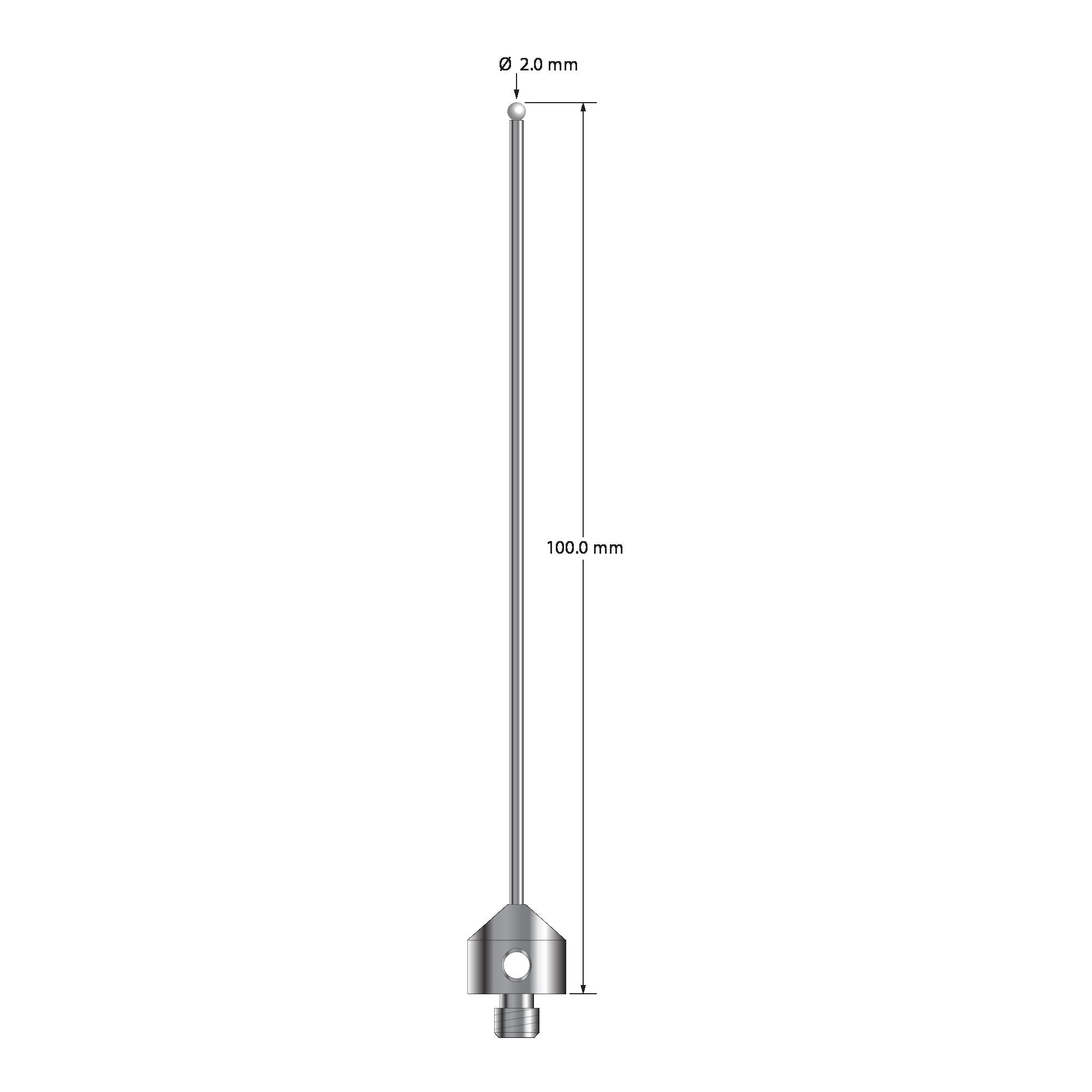AFG-20100-Z M5 2.0mm zirconia ball stylus with carbide stem and stainless steel base, 100mm long by Q-Mark Manufacturing, Inc.
