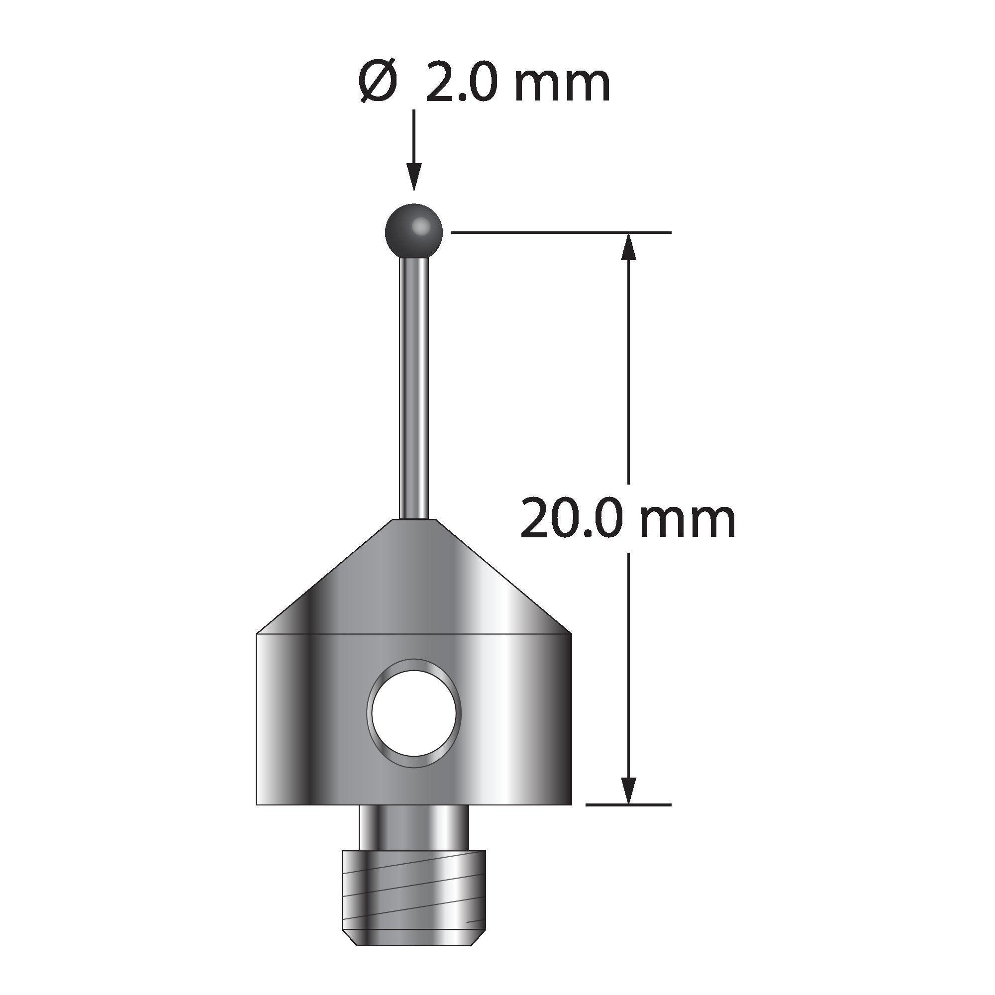 AFG-2021-SN M5 stylus with 2.0mm silicon nitride ball, carbide stem, and stainless steel base by Q-Mark Manufacturing, Inc.