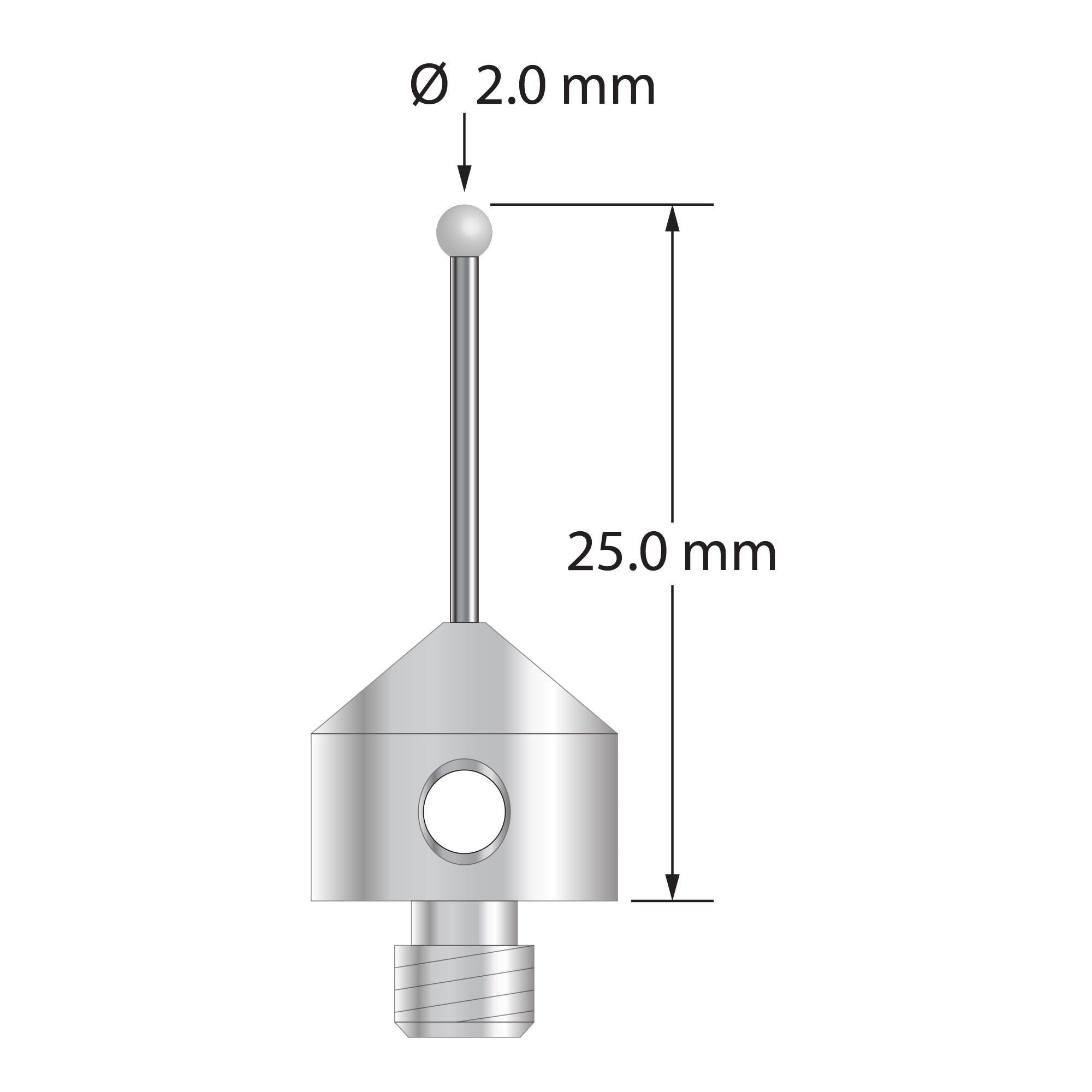 AFG-2025-D M5 stylus with 2.0mm diamond sphere, carbide stem, and stainless steel base by Q-Mark Manufacturing, Inc.