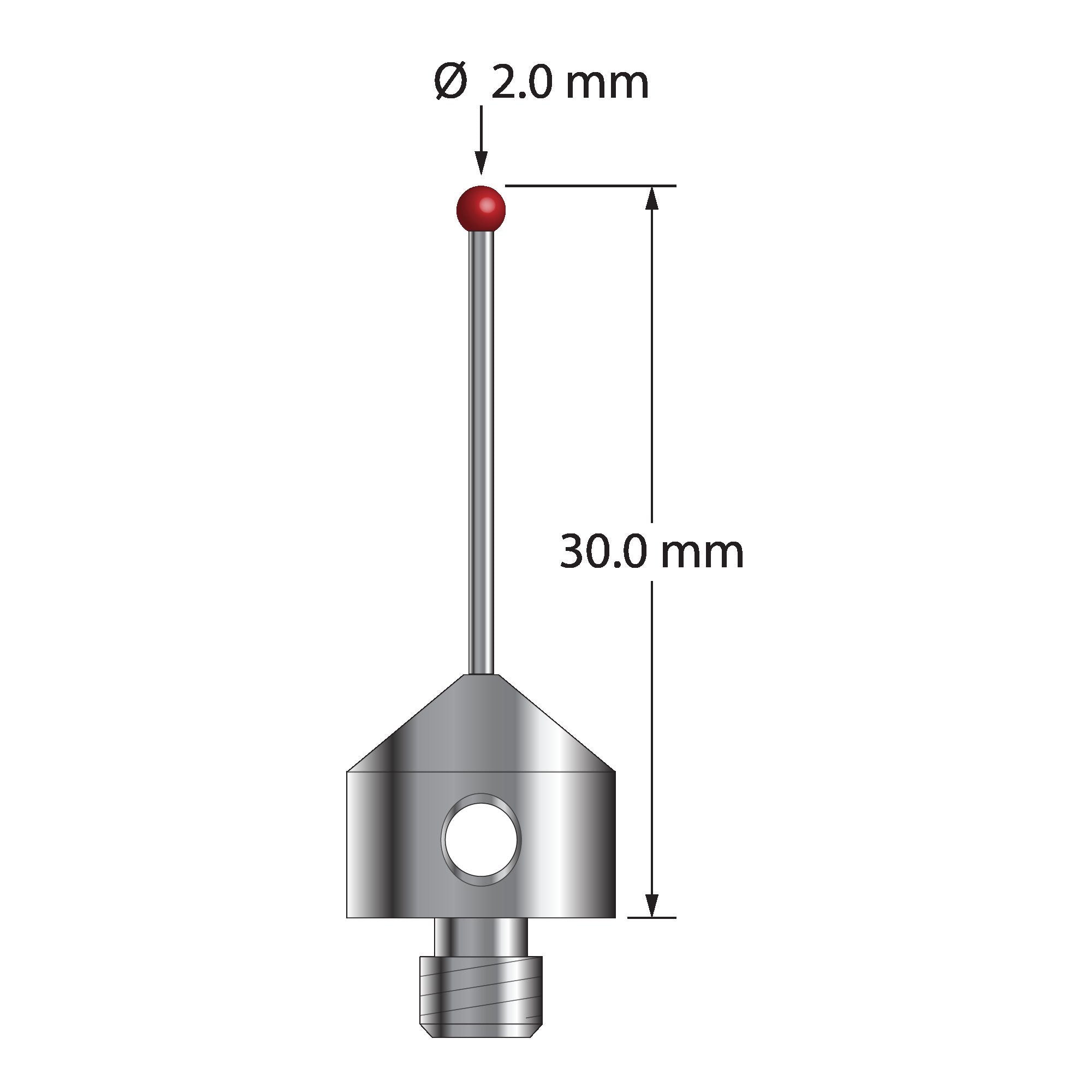 AFG-2030-DS1 M5 stylus with 2.0mm ruby ball, carbide stem, and stainless steel base, 30.0mm long by Q-Mark Manufacturing, Inc.