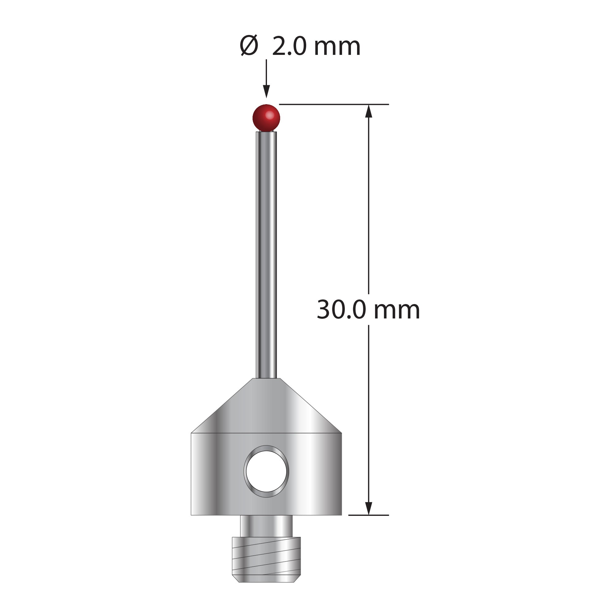 AFG-2030-L M5 stylus with 2.0mm ruby ball, carbide stem, and aluminum base, 30.0mm long by Q-Mark Manufacturing, Inc.
