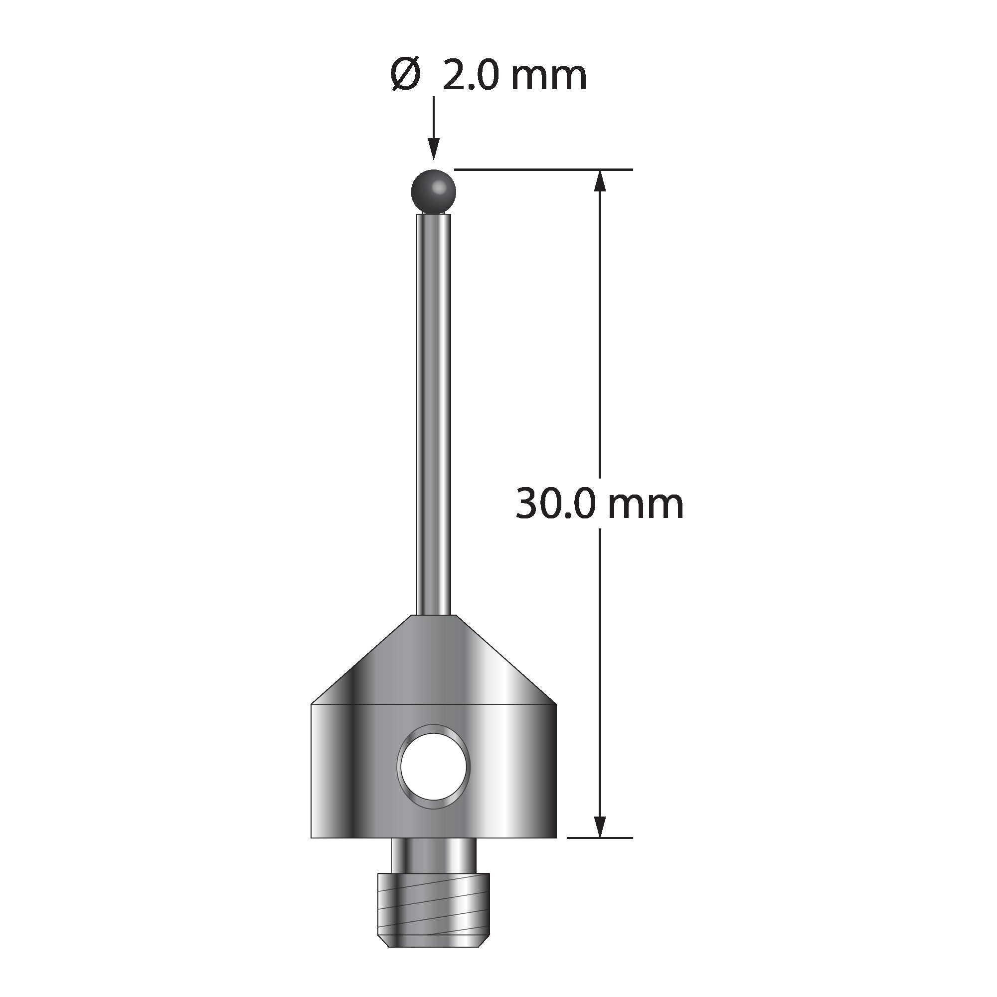 AFG-2030-SN M5 stylus with 2.0mm silicon nitride ball, carbide stem, stainless steel base, 30mm long by Q-Mark Manufacturing, Inc.