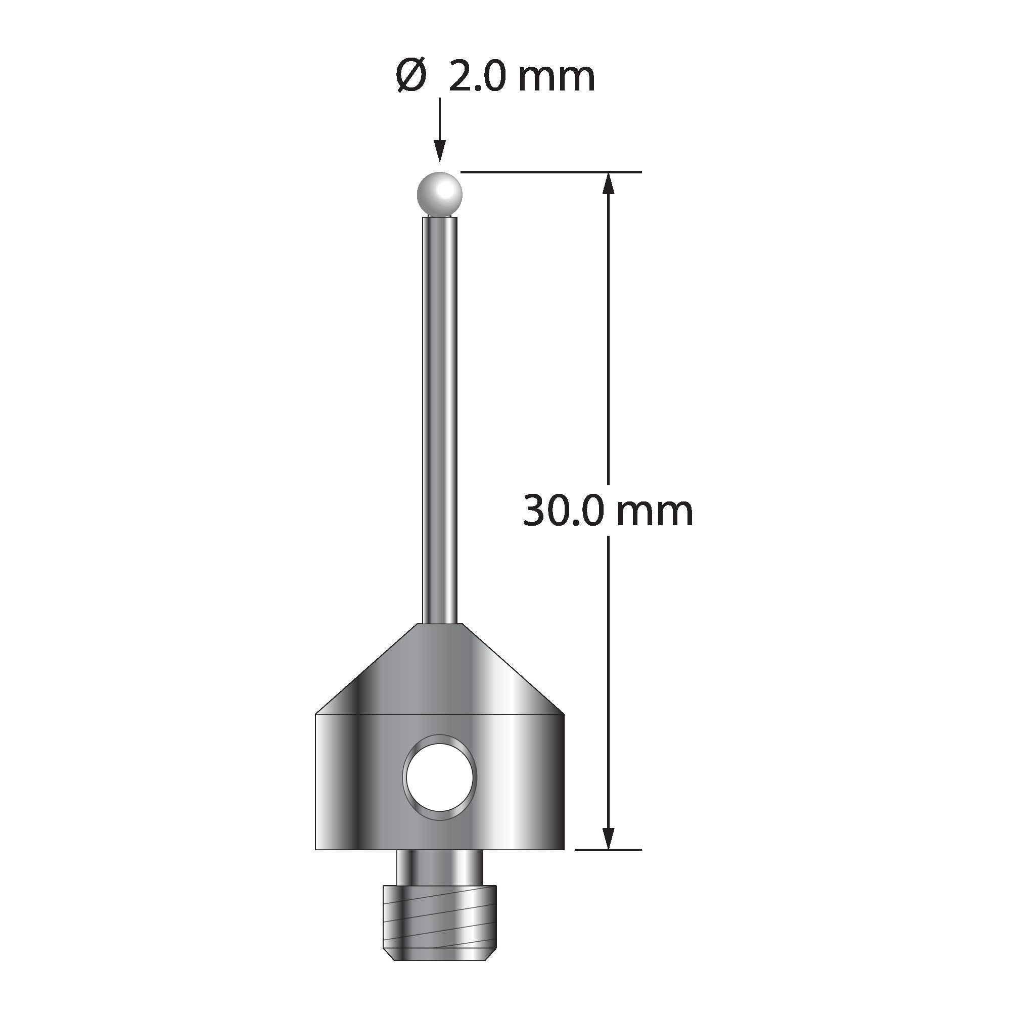 AFG-2030-Z M5 stylus with 2.0mm zirconia ball, carbide stem, and stainless steel base, 30.0mm long by Q-Mark Manufacturing, Inc.