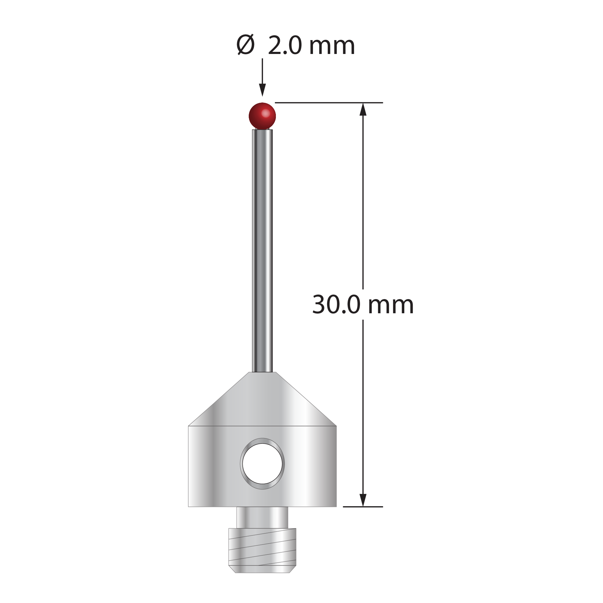 AFG-2030 M5 stylus with 2.0mm ruby ball, carbide stem, stainless steel base, 30mm long by Q-Mark Manufacturing, Inc.