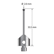 AFG-2033.5-SN M5 stylus with 2.0mm silicon nitride ball, carbide stem, and stainless steel base, 33.5mm long.