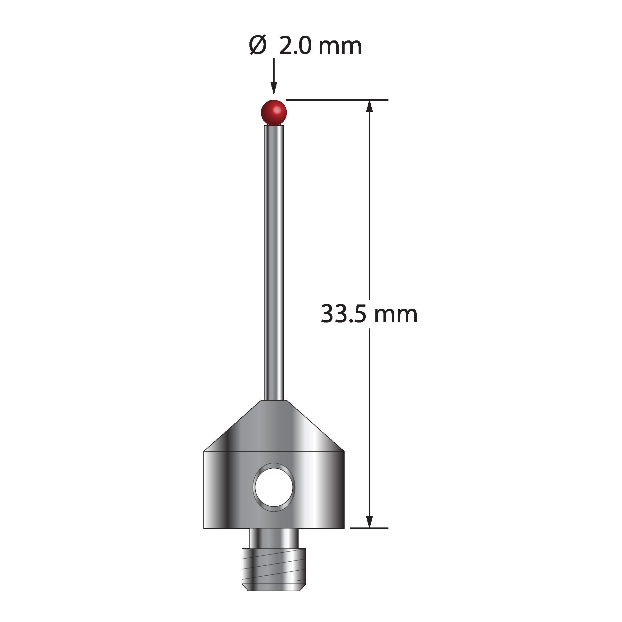 AFG-2033.5 M5 stylus with 2.0mm ruby ball, carbide stem, and stainless steel base, 33.5mm long by Q-Mark Manufacturing, Inc.