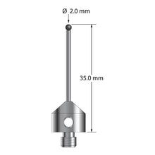 AFG-2035-L-SN M5 stylus with 2.0mm silicon nitride ball, carbide stem, and aluminum base, 35.0mm long.