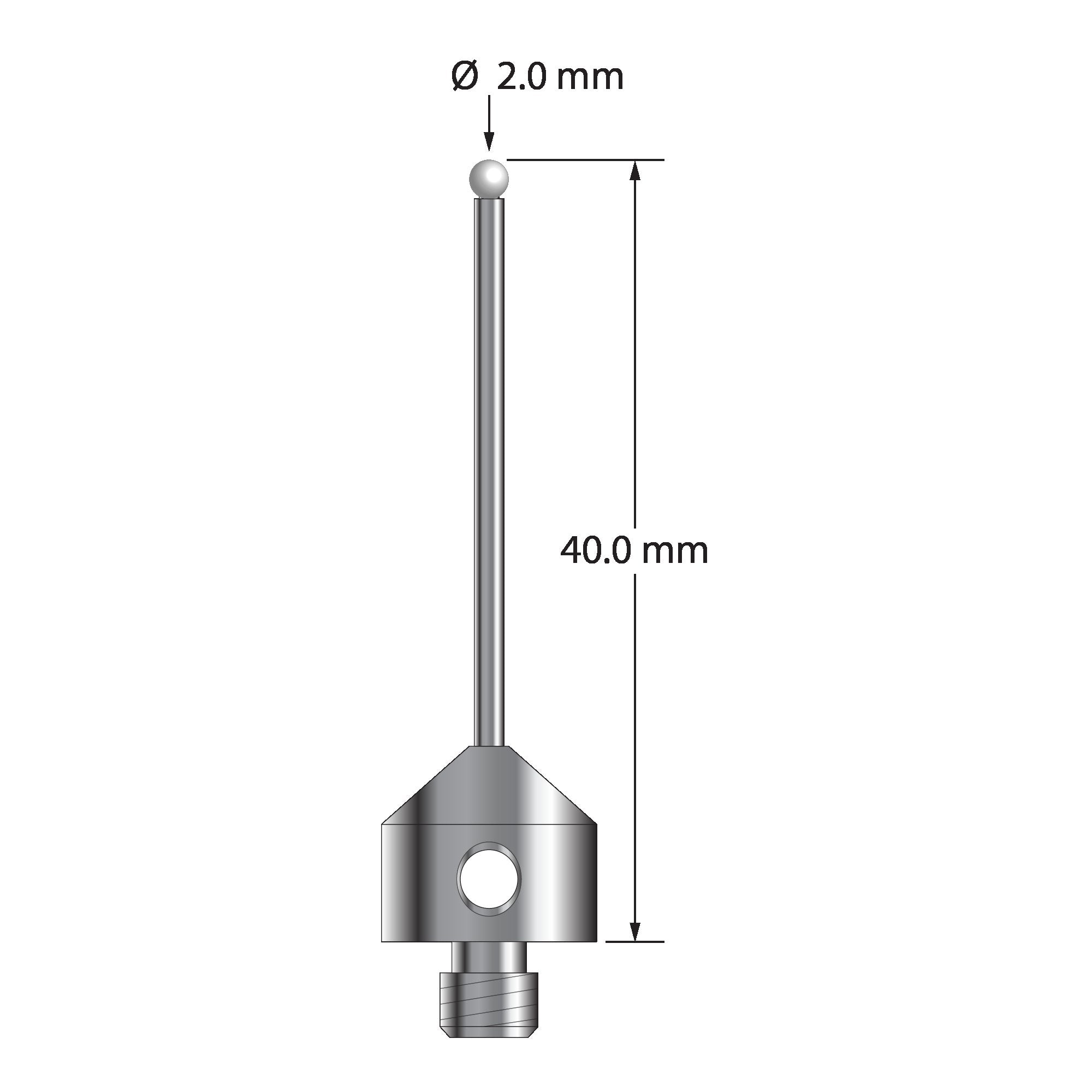AFG-2040-L-Z M5 stylus with 2.0mm zirconia ball, carbide stem, and aluminum base, 40.0mm long by Q-Mark Manufacturing, Inc.