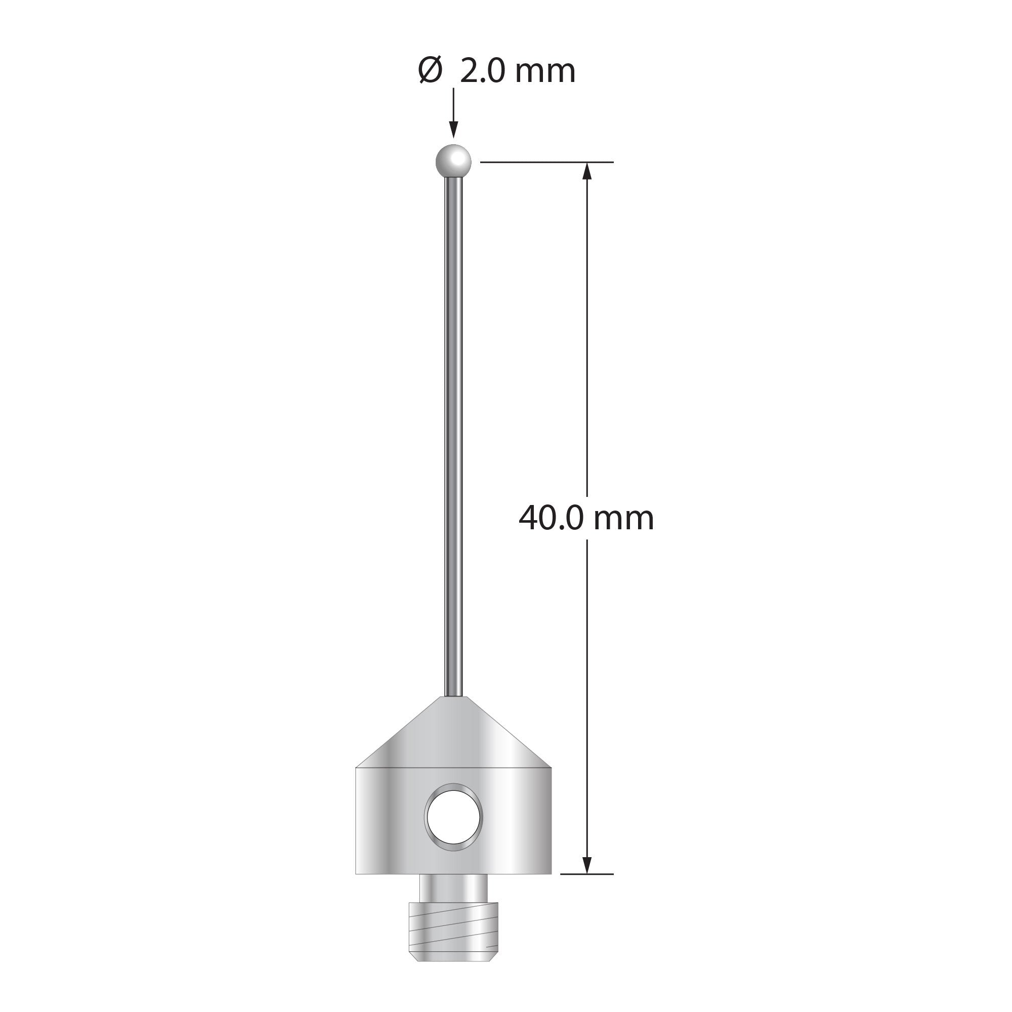 AFG-2041-DS1-Z M5 stylus with 2.0mm zirconia ball, carbide stem, and stainless steel base by Q-Mark Manufacturing, Inc.