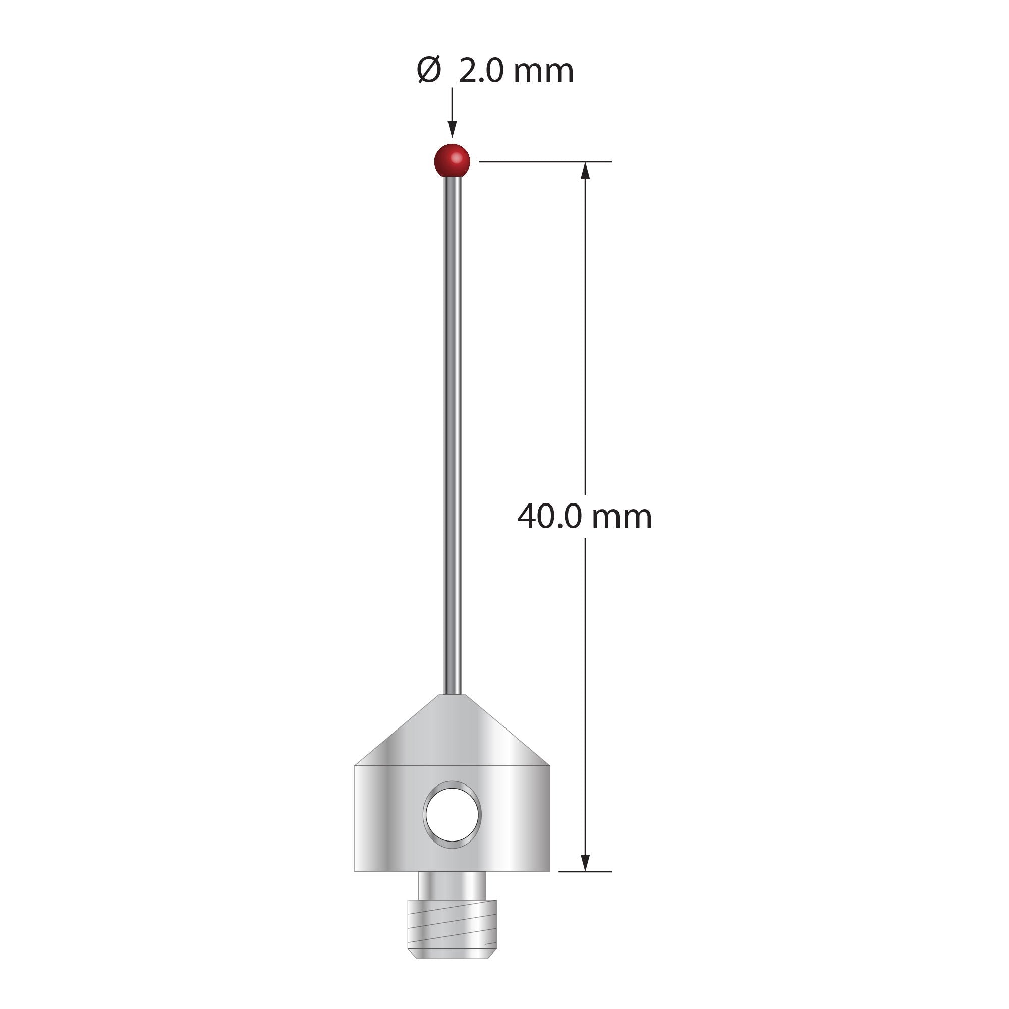 AFG-2041-DS1 M5 stylus with 2.0mm ruby ball, carbide stem, and stainless steel base by Q-Mark Manufacturing, Inc.