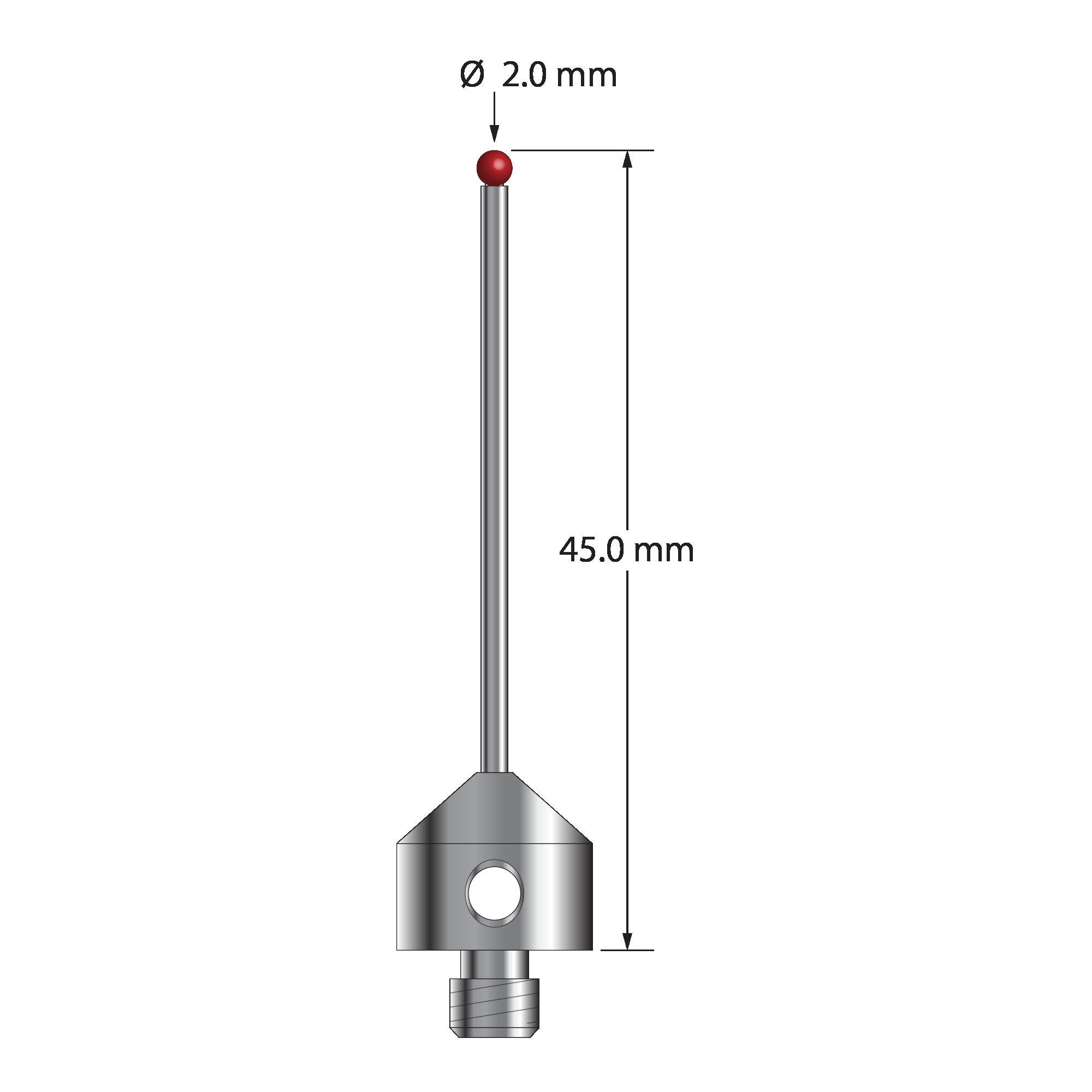 AFG-2045 M5 stylus with 2.0mm ruby ball, carbide stem, and stainless steel base, 45mm long by Q-Mark Manufacturing, Inc.