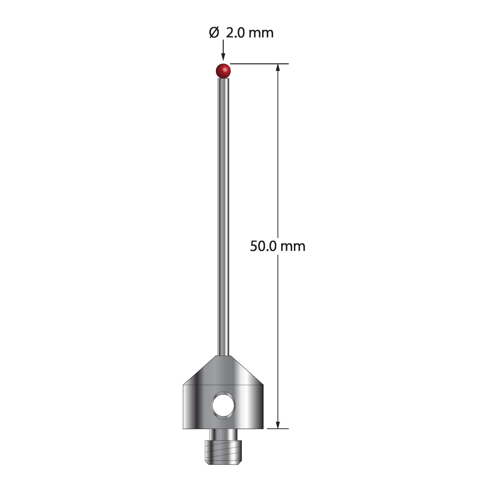 AFG-2050 M5 2.0mm ruby ball stylus with carbide stem and stainless steel base, 50.0mm long by Q-Mark Manufacturing, Inc.
