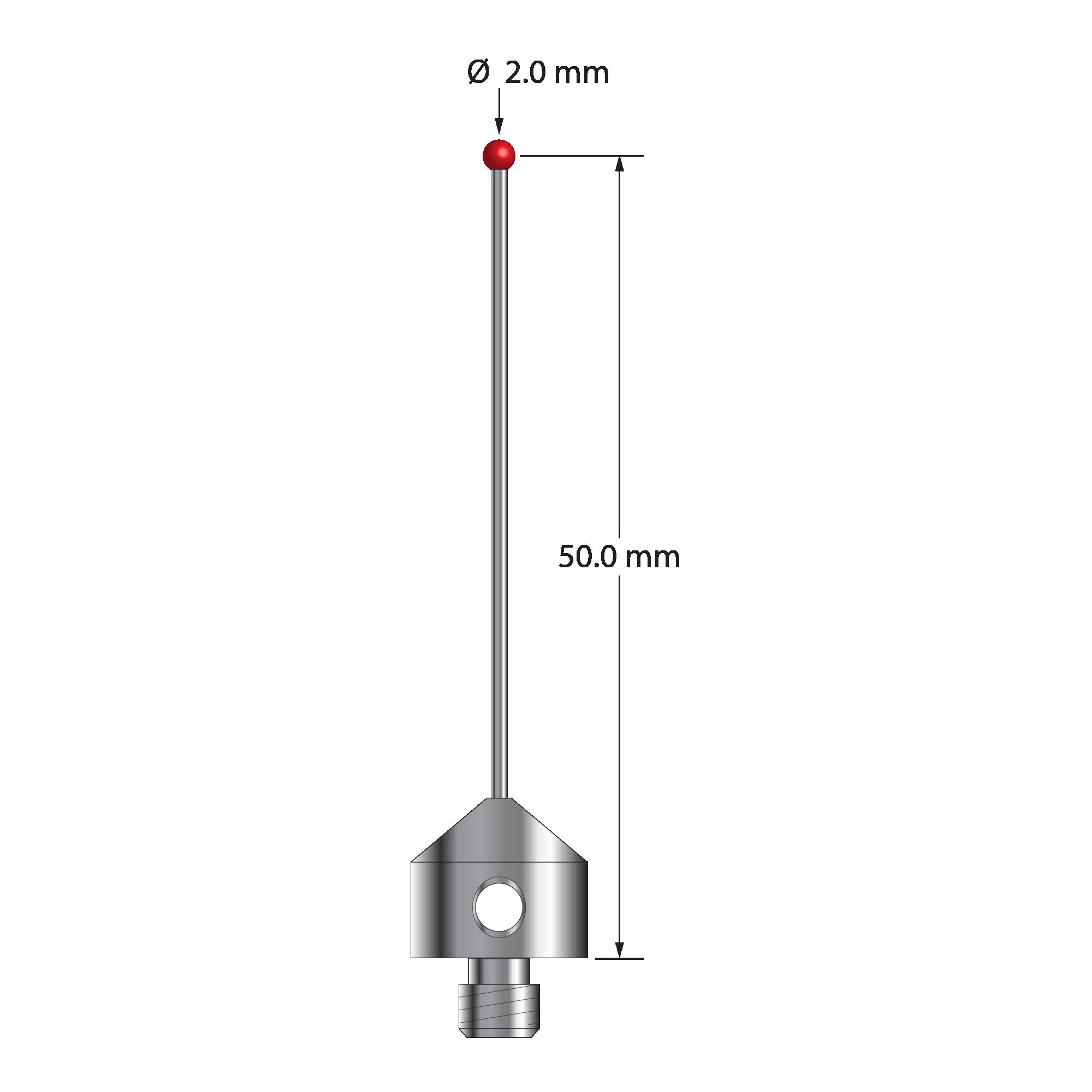 AFG-2051-DS1 M5 stylus with 2.0mm ruby ball, carbide stem, and stainless steel base by Q-Mark Manufacturing, Inc.