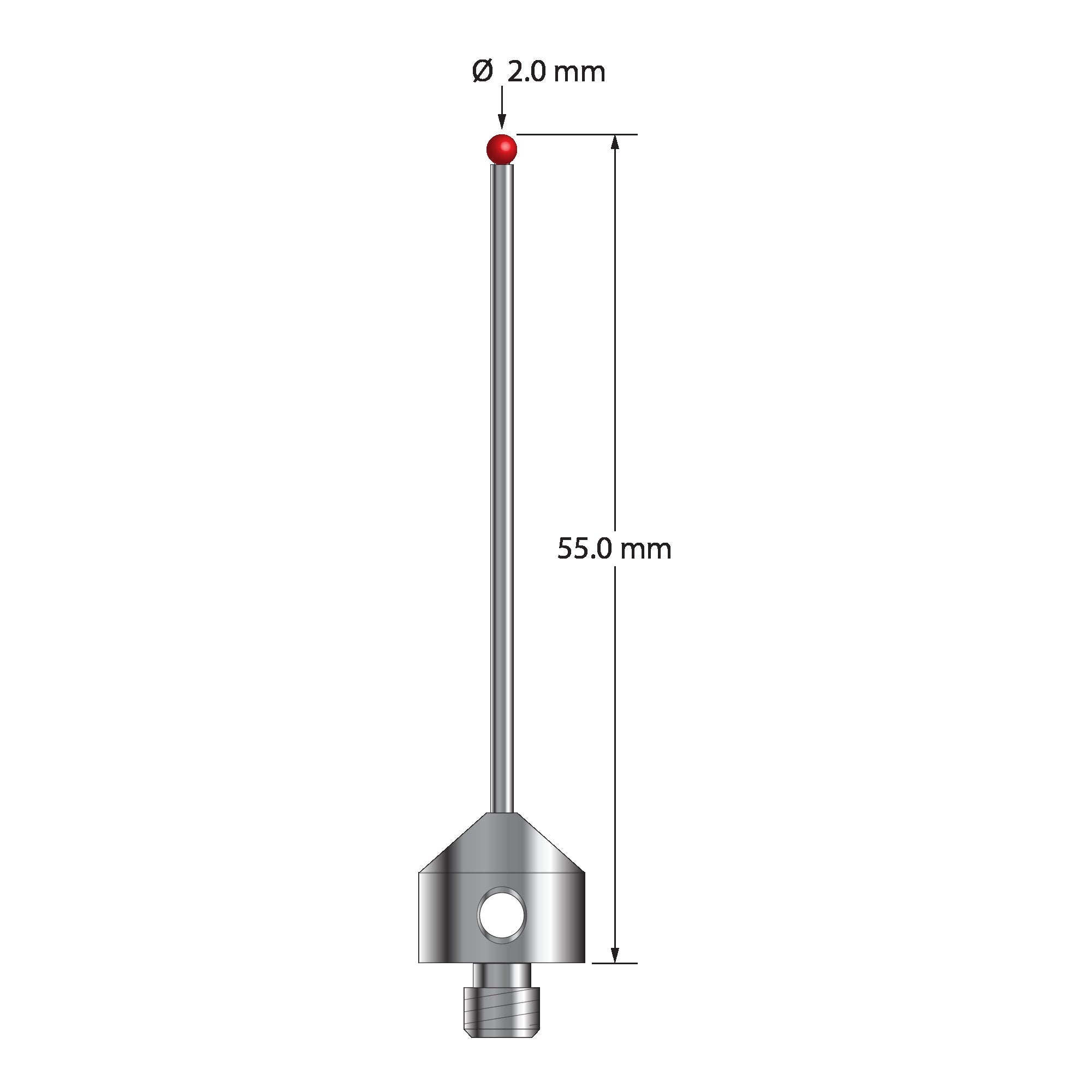 AFG-2055 M5 stylus with 2.0mm ruby ball, carbide stem, and stainless steel base, 55.0mm long by Q-Mark Manufacturing, Inc.