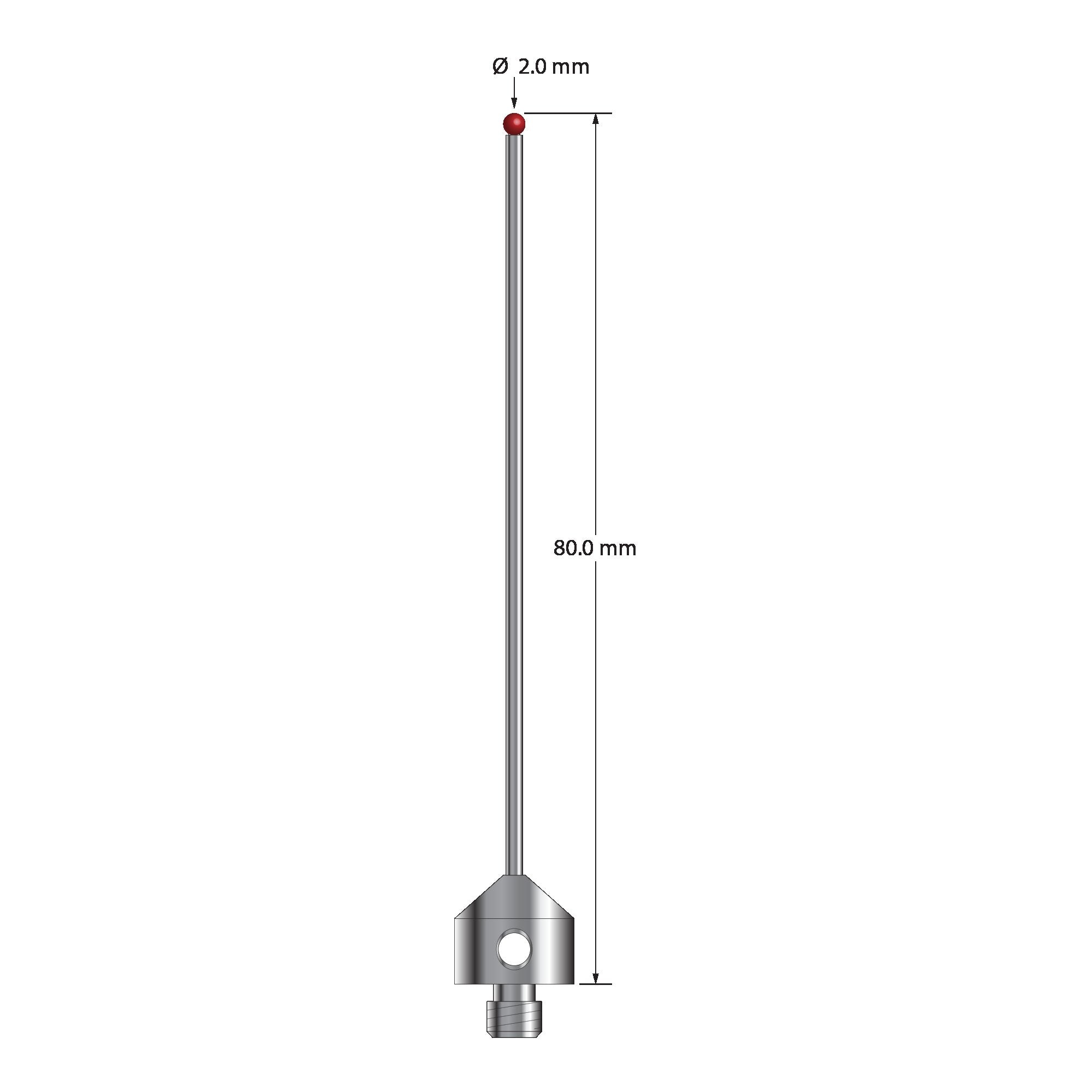 AFG-2080 M5 stylus with 2.0mm ruby ball, carbide stem, and stainless steel base, 80mm long by Q-Mark Manufacturing, Inc.