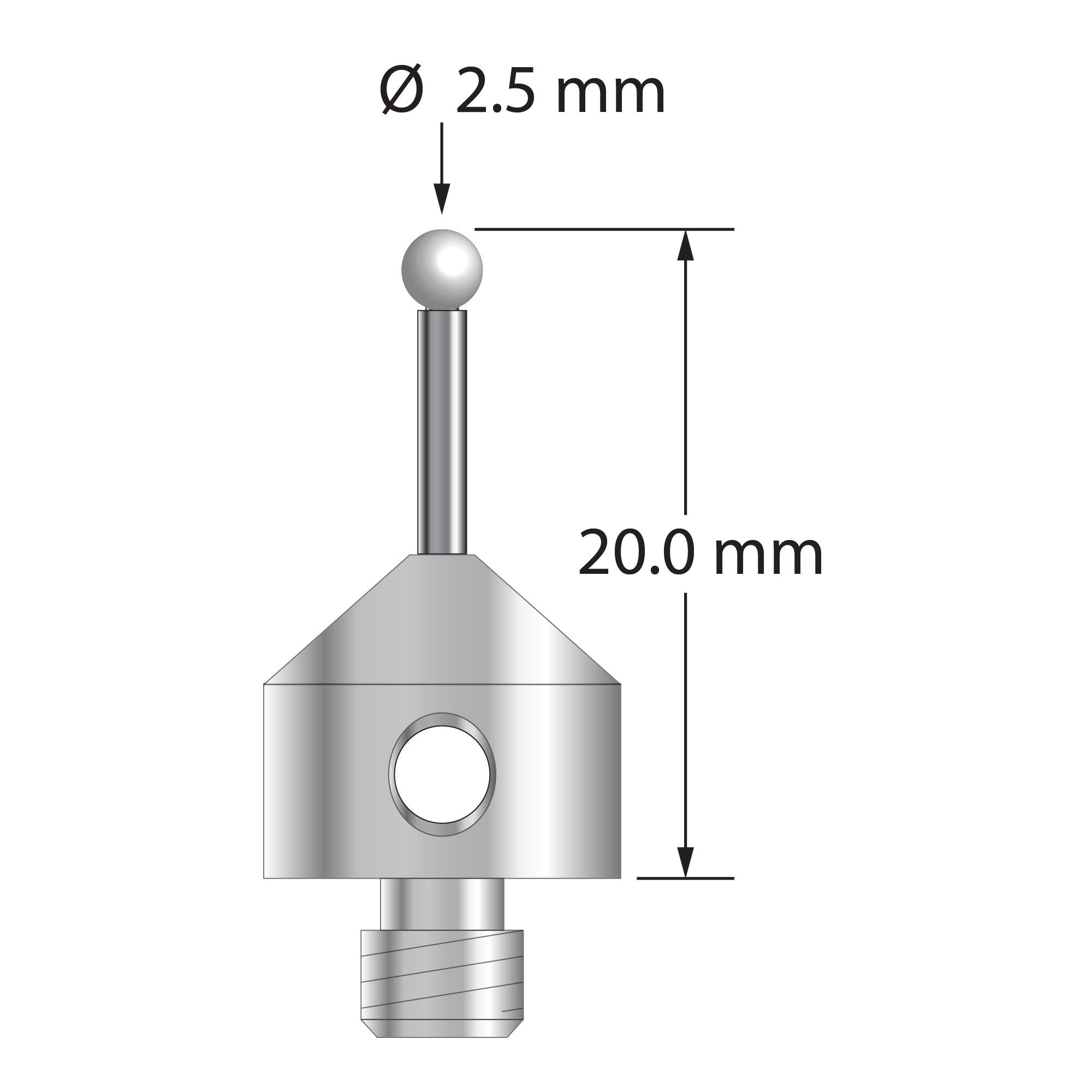 AFG-2520-L-Z M5 stylus with 2.5mm zirconia ball, carbide stem, and aluminum base, 20mm long by Q-Mark Manufacturing, Inc.